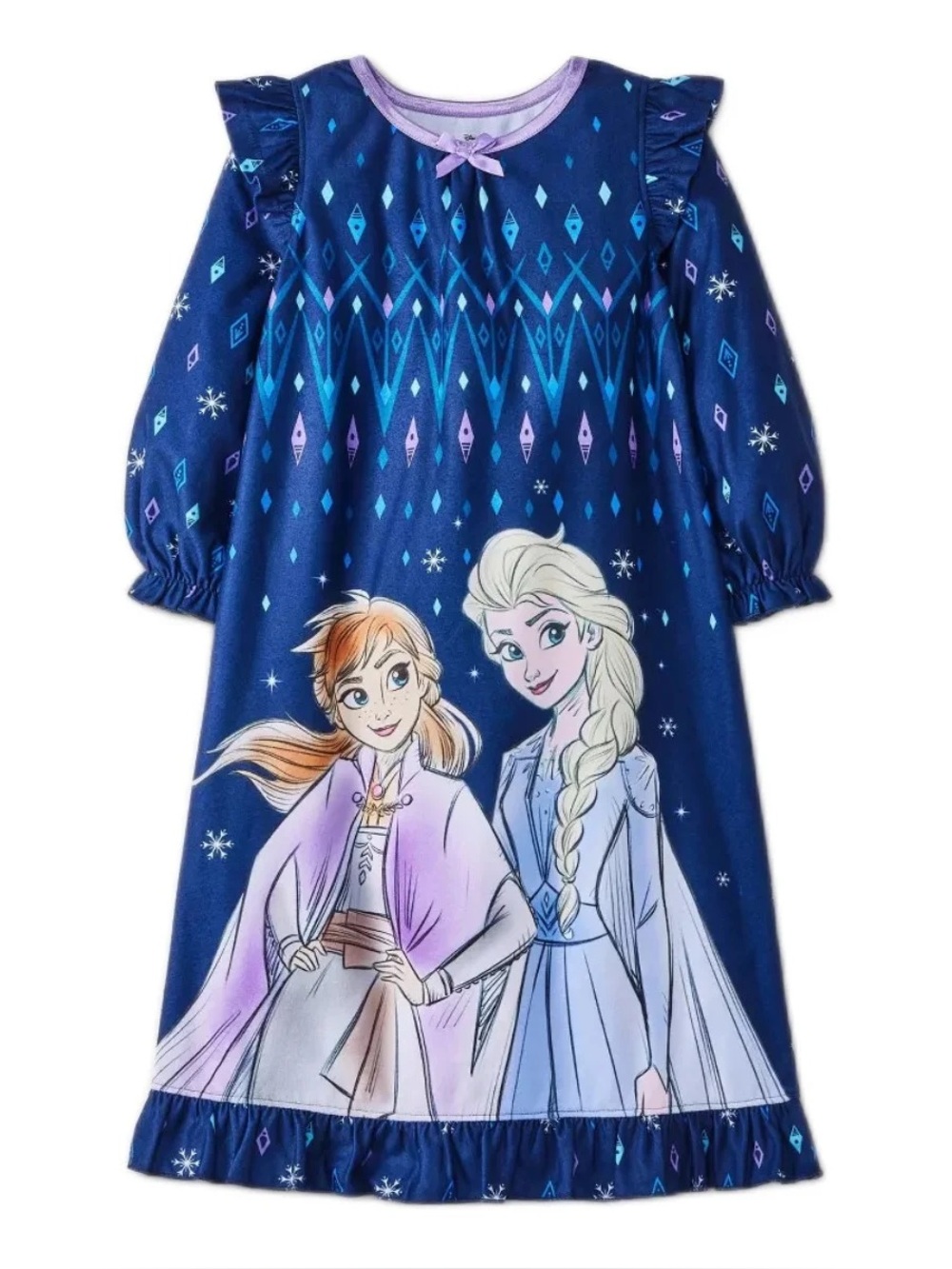 Disney Girls Navy Blue Frozen Elsa & Anna Nightgown with Purple Accents